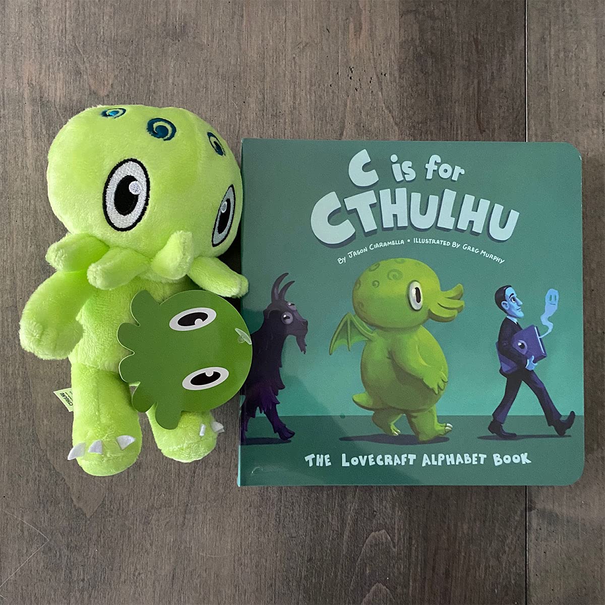 C is for Cthulhu Board Book & Green Plush Bundle (Baby Plush, 6 inches)