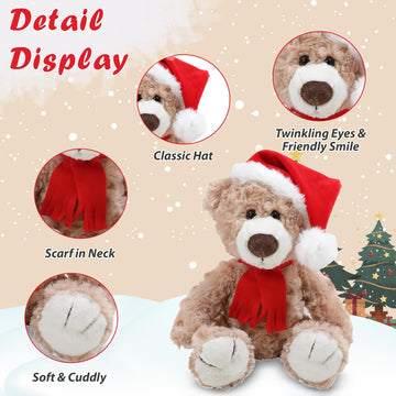 Made By Aliens Christmas Logan Teddy Bear Stuffed Animal - Adorable Xmas Plush Toy with Hat and Scarf - Soft and Cuddly Winter Companion for Kids