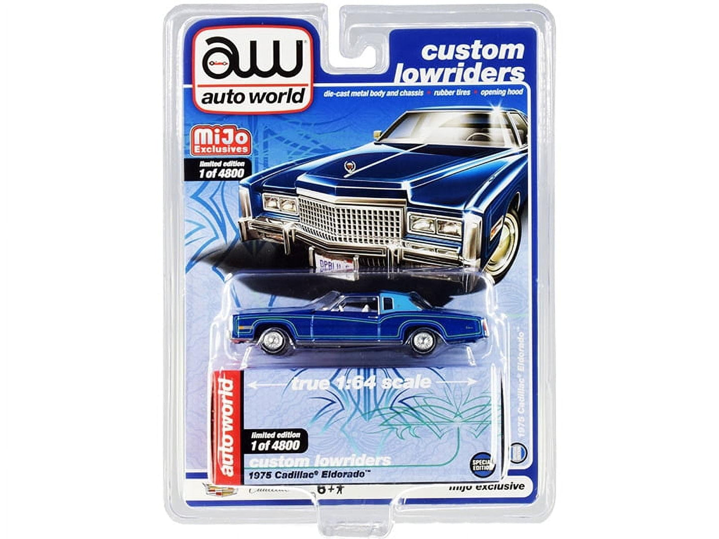 AUTO WORLD Autoworld CP7720 1975 Cadillac Eldorado Limited Edition to 4800 Piece 1 by 64 Scale Model Car, Dark Blue Metallic with Light Blue