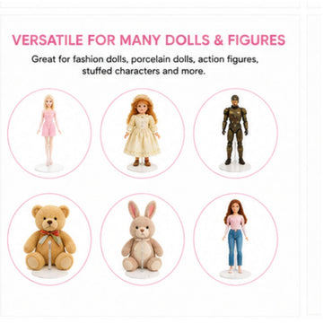 Doll Stands for Approx 8-16 Inch Dolls & Action Figures, Adjustable White Metal & Vinyl Display Holders, Expands 7-13 Inches, Secure Waist Support