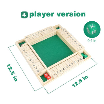 Win SPORTS Shut The Box Dice Game,Wooden Board Table Math Game for 1-4 Players,Classic Family Game with 12 Dices for Kids Adults Pub Classroom or