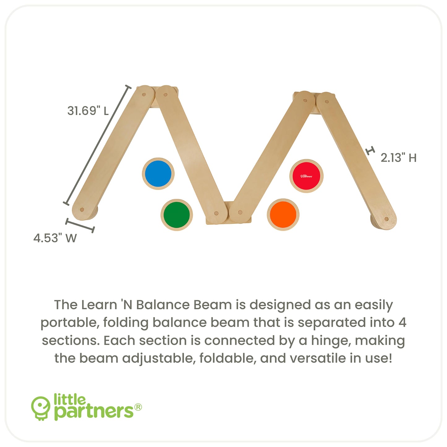 Little Partners Learn 'N Balance Toddler Balance Beam and Stepping Stones Set for Kids, Wooden Indoor Children's Activity Toy with 4 Colorful Stones
