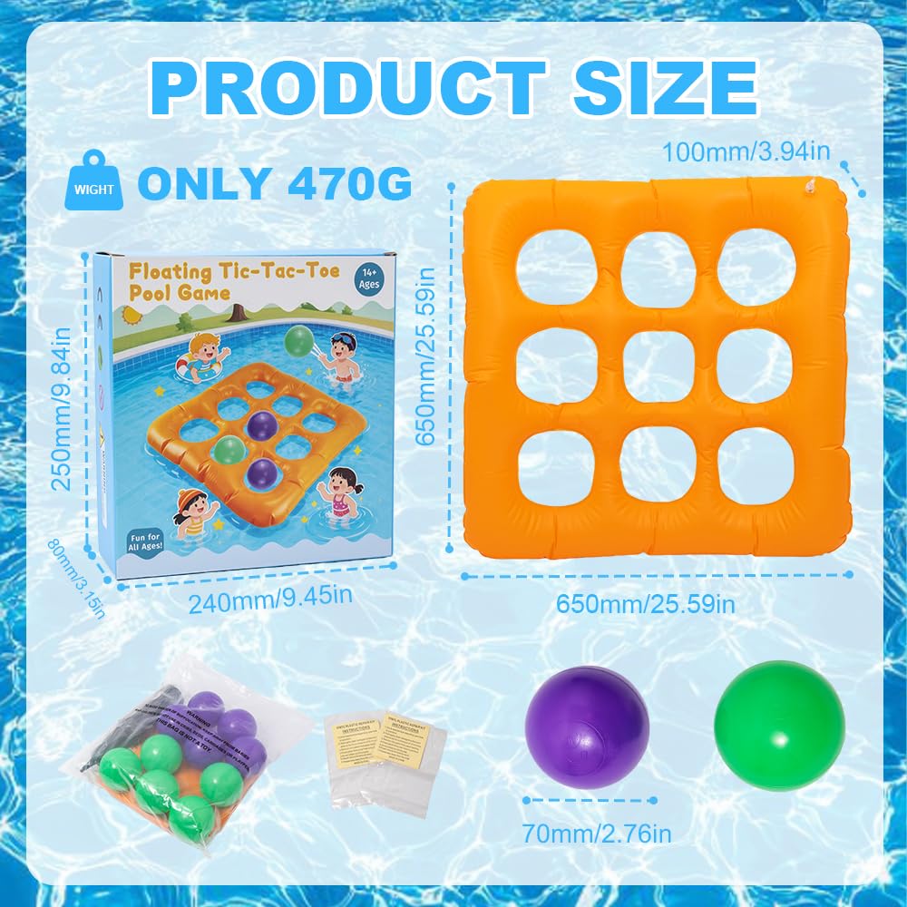 BlivEclat Pool Tic Tac Toe Game Inflatable with 10 Balls, Floating Tic-Tac-Toe Toy for Swimming Pool, Summer Water Toys for Adults Teens Kids