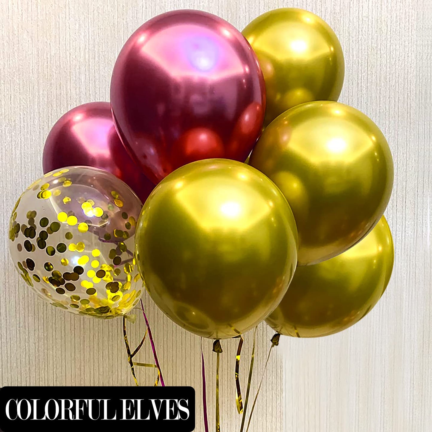 COLORFUL ELVES 12 Inch 100 Pcs Latex Metallic Chrome Balloons Helium Shiny Thicken Balloons Party Decoration (Gold)
