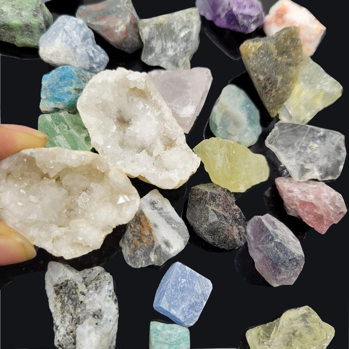 450 Pieces Rocks Collections for Kids, 40+ Kinds Gemstones and Crystals Set, Rocks and Minerals Science Kit Include 1.5lb Tumbled Chips Crystals