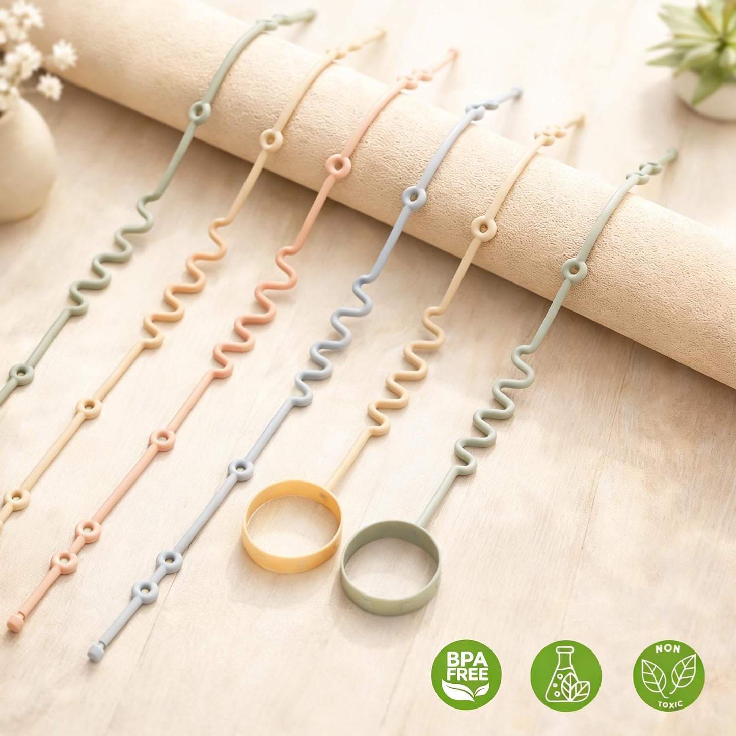 Andy Bear Toy Straps for Baby 6 Pack Keep Your Baby's Toys and Sippy Cups Secure with Toy Straps and Sippy Cup Strap Adjustable Silicone Toy Straps