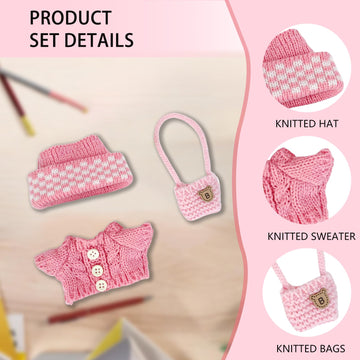 Clothes Set for 17cm Doll(No Dolls)?Handmade Crochet Three-piece Set, Brown Sweater with Beige Hat and Shoulder Bag, Classic Color Matching Creates