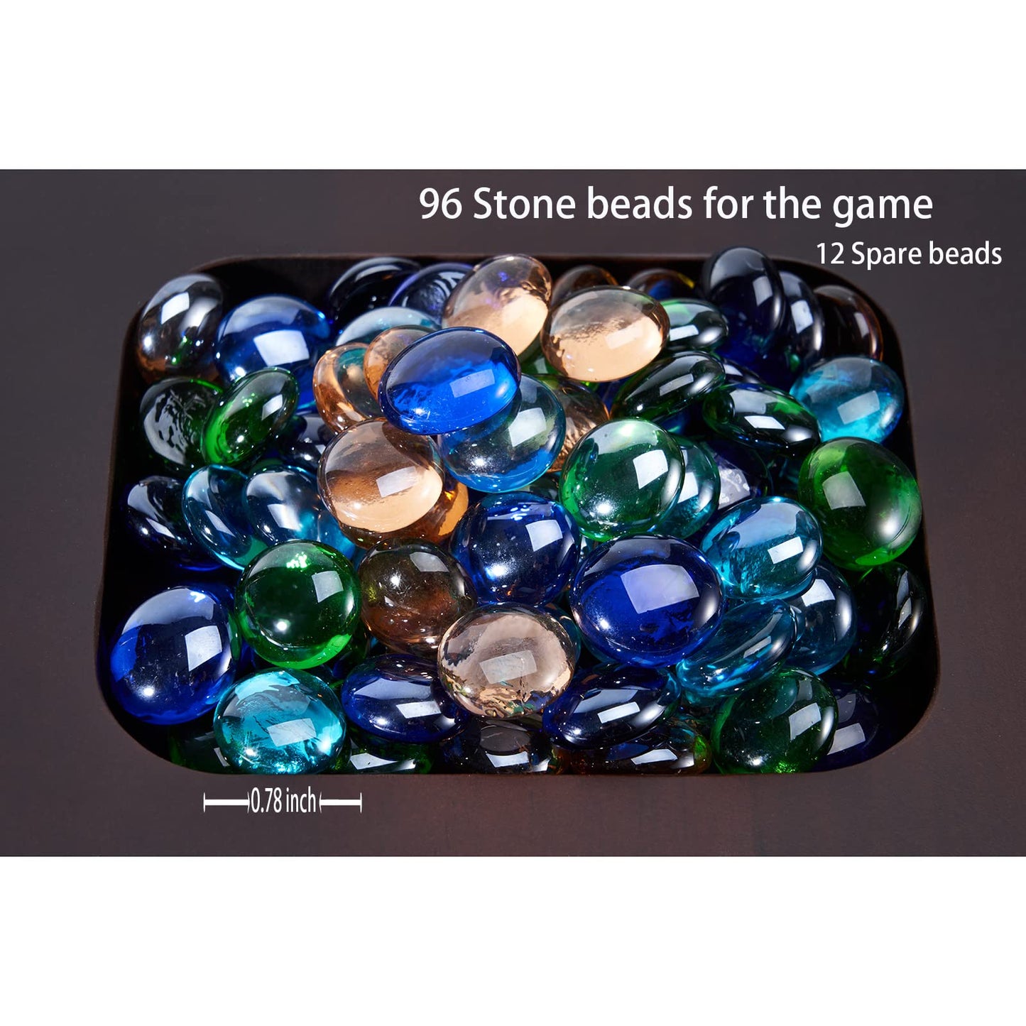 VAMSLOVE Mancala 4 Player Board Game Set, Luxury Solid Wood Folding Mancala Board, 96+12 Bonus Multi Color Glass Stone Beads Game Instructions