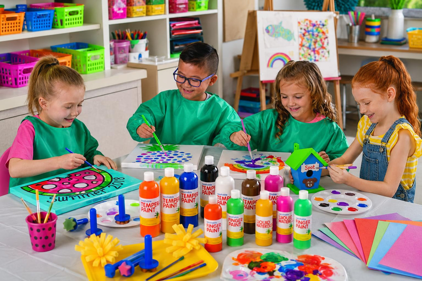 Fun Express Washable Tempera Paint Set for Kids - 10 Vibrant Colors (16 oz Squeeze Bottles, 160 Fl Oz Bulk) | Non-Toxic Arts and Crafts Supplies