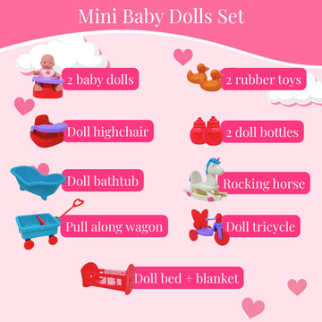 Mini Baby Doll Set, Small Baby Doll Playset with Mini Doll Accessories & 5 inch Doll Furniture, Mini Dolls for Girls, Small Dolls for Girls, Mini Baby