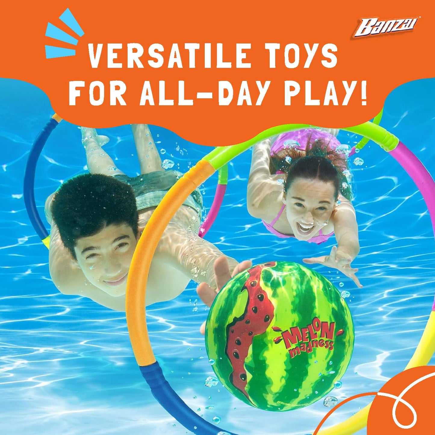 BANZAI Melon Madness Challenge - Underwater Ball Set 3 Hoops - Kids