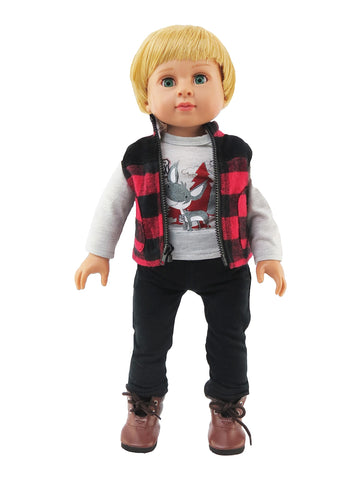 American Fashion World Boy’s Outdoorsy 3 Piece Vest and Pant Sets for 18-Inch Dolls | Premium Quality & Trendy Design