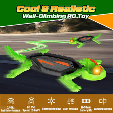 RC Wall Climbing Gecko with Glow-in-The-Dark, Remote Control Gecko Toy for Kids, Floor & Wall Crawling, Glowing Eyes, 360° Rotating, Upgrade Low