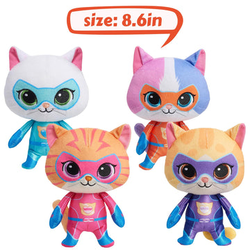 YXCTZKVX Super Cat Plush Toy - Set of 4 Soft Stuffed Animals - Sparks, Buddy, Ginny, Bitsy - Adorable Kitties Gift Set for Children(8Inch)