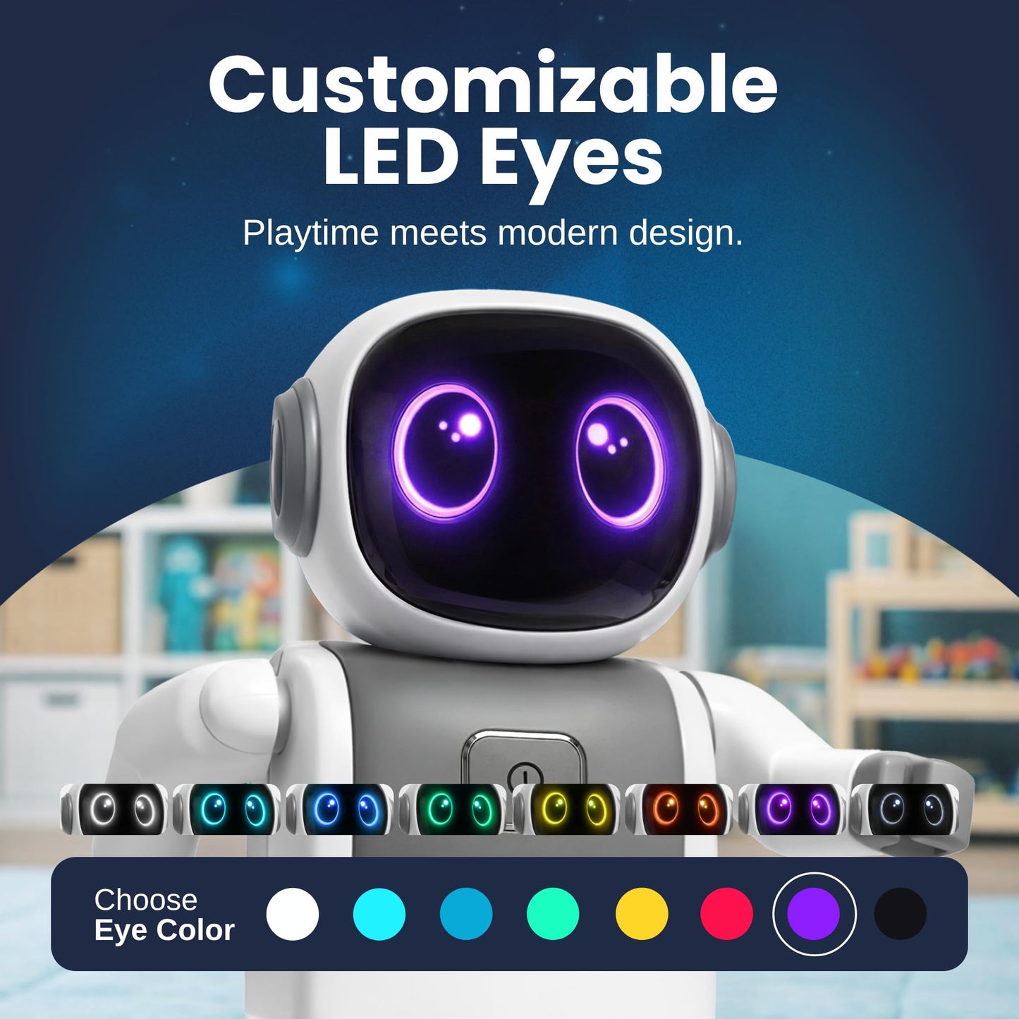 SmartyBot Smart Robot Toy for Kids - Interactive Remote Control Robot with App, Programmable Moves, 7 Customizable LED Eye Colors, Reacts to Music