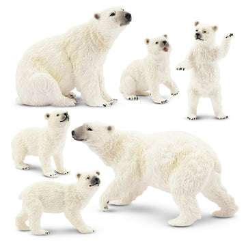 Toymany 6PCS Polar Bear Figurines Toy with Polar Bear Cub, 2-4" Realistic Plastic Arctic Animals Figures Family Set for Christmas Educational Toys