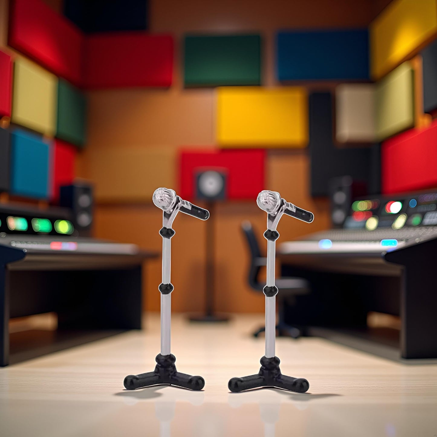 2Pcs Black 1/12 Dollhouse Miniature Accessories,Metal Microphone with Stand, Dollhouse Microphone Music Room Recording Room Studio Decoration Present