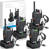 eSynic 4 Pack Rainproof Walkie Talkies-Easy to Carry-3 Miles Long Range-16Ch Walky Talky with Earpieces-Flashlight & VOX Hand Free Talking-1500mAh