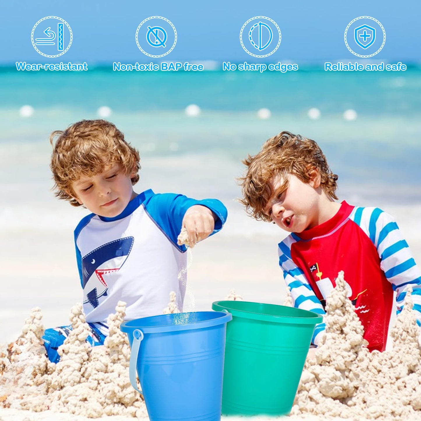 Holady 8 Inch Large Sand Beach Buckets Pail,Sand Bucket Water Bucket for Beach Fun Great Summer Party Accessory
