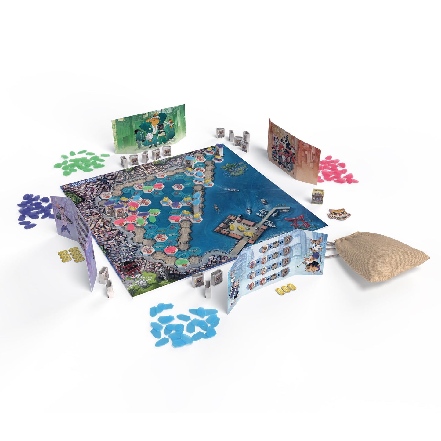 Nyakuza Board Game - Build Your Clan's Seafood Stall and Race to The Grand Market! Fun Competitive Strategy Game for Kids & Adults, Ages 10+, 2-4