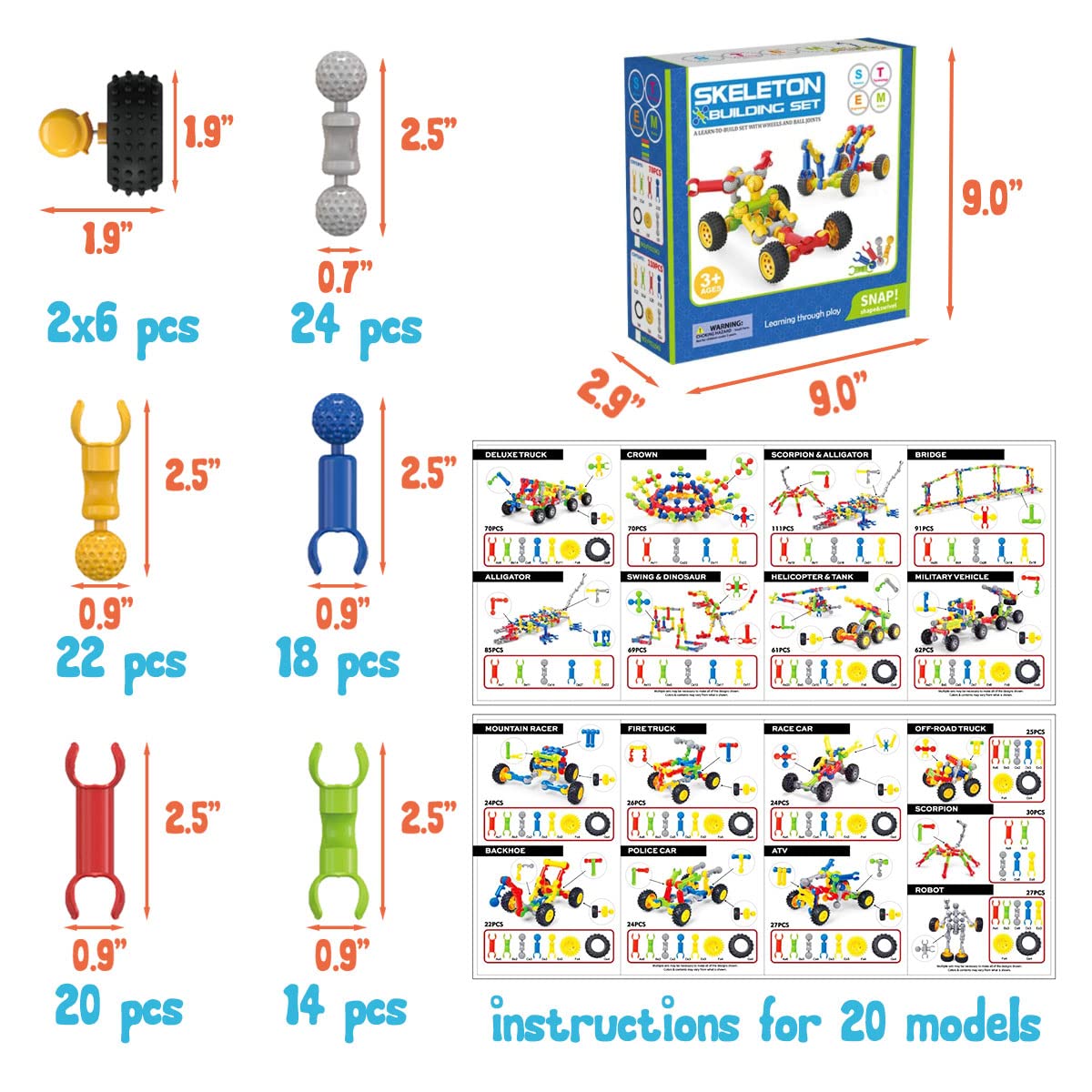 SHUNLAM Building Toys for Kids, 110 Pcs STEM Toys for Boys and Girls, Interlocking Playset for Age 3+, Kids Creative Kit (110 PCS)