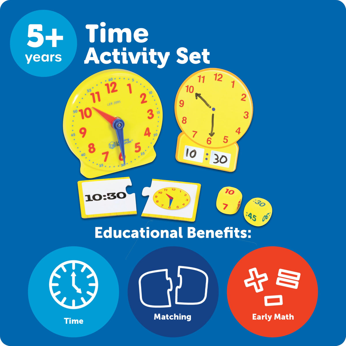 Learning Resources Time Activity Set - Kids Learning Clock, Classroom Clocks for Students, Telling Time Teaching Clock, Analog Clocks for Kids