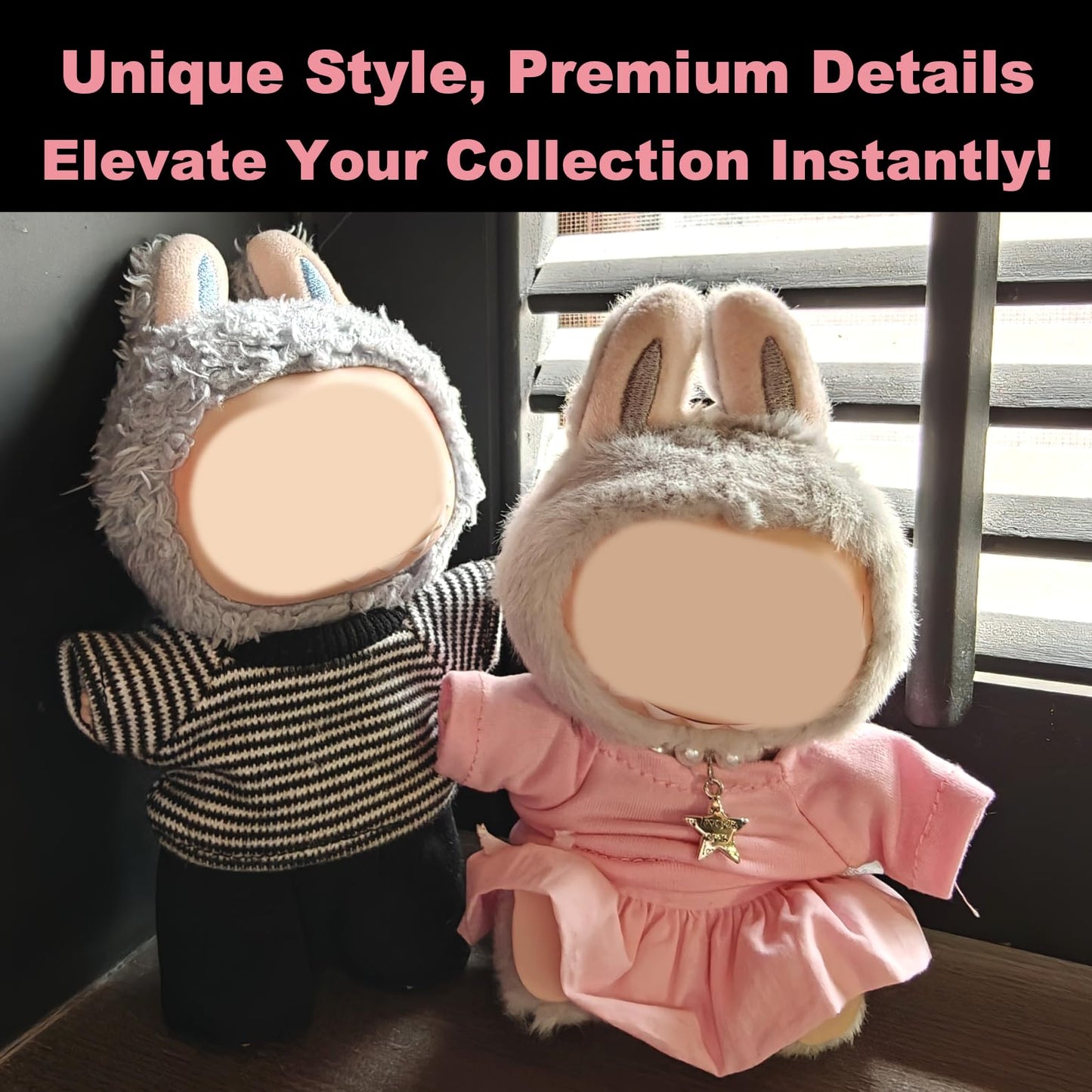 Clothes for LABUBU 17cm Doll, 6 Psc Handmade Custom Accessories for LABUBU, Premium Exclusive Outfits for LABUBU Unique Dress Up - Pink