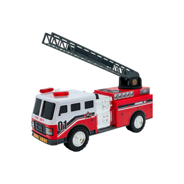 Mighty Fleet Action Drive 16" Interactive Fire Truck Toy w/Lights & Sounds, Firetruck Working Ladder, Motion Drive Action, Realistic Design