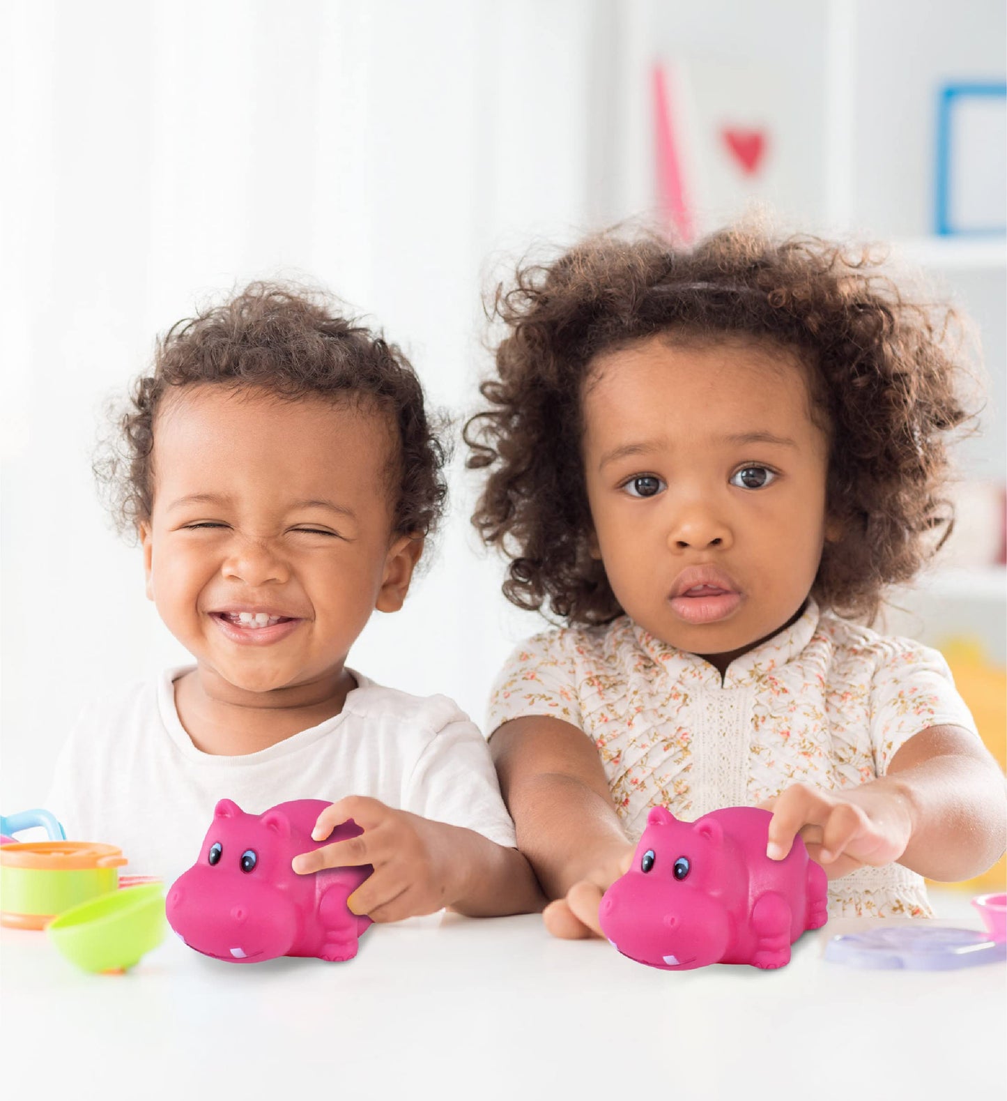 DolliBu Hippo Bath Buddy Squirter - Floating Pink Hippo Rubber Bath Toy, Fun Water Squirting Bathtime Play For Toddlers Cute & Soft Wild Life Animal