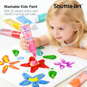 Shuttle Art Washable Finger Paint for Toddlers, 15 Vibrant Colors (1.2 fl oz) Toddler Paint, Non-Toxic Finger Painting for Toddlers 1-3, Kids Arts