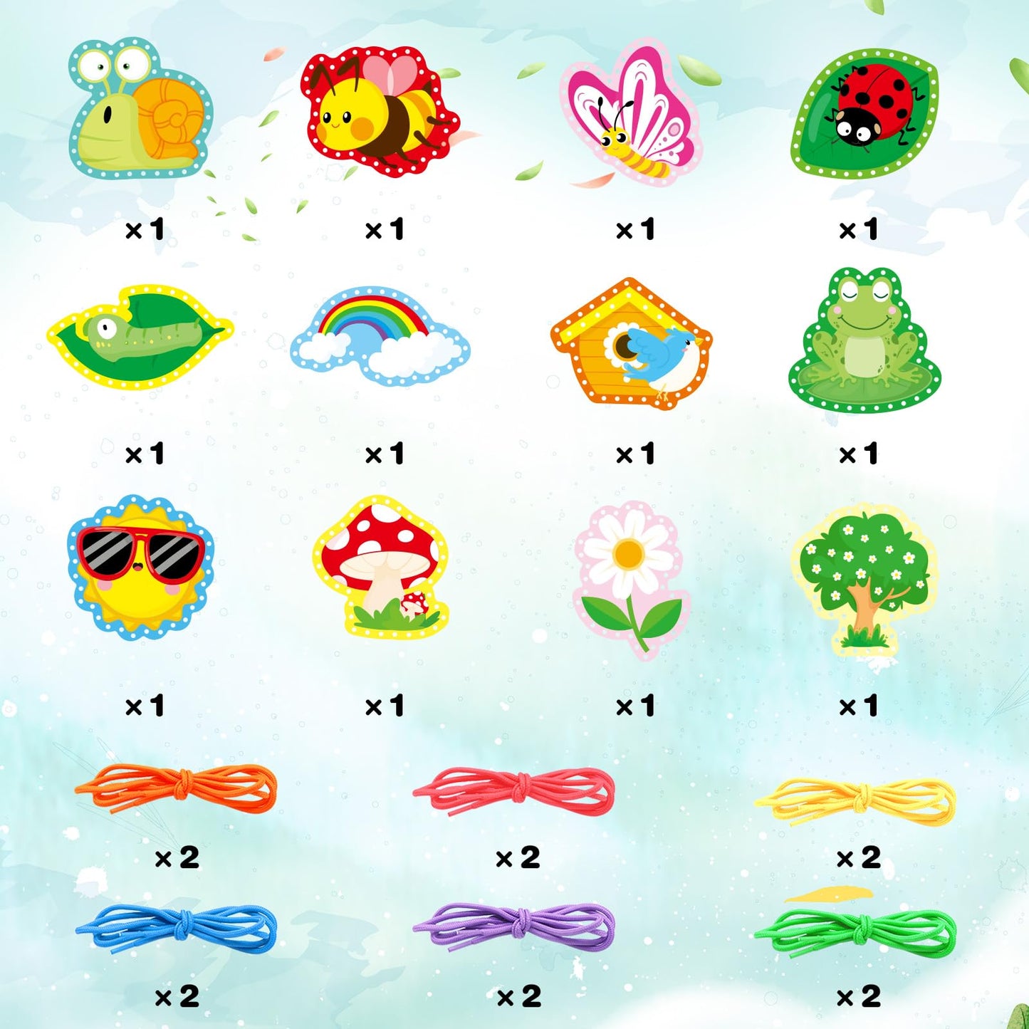 Omlisca Springtime Lacing Cards for Kids 12 Packs Double Sided Sewing Kits Flower Rainbow Butterfly Sewing Cards Educational & Learning Activities