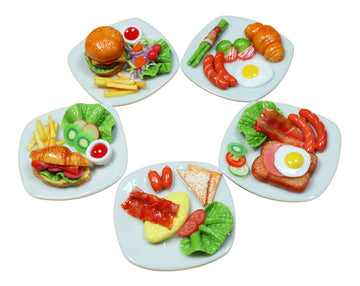 Handmade Miniature Breakfast Food Set, 5 Assorted Plates, Air Dry Clay Dollhouse Mini Food Accessories, 1:6 Scale, 1.3 Inch Plates, Realistic Kitchen