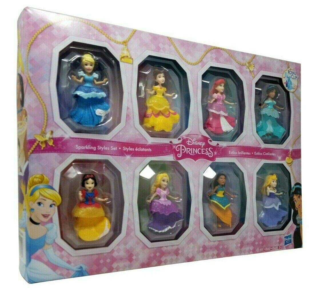 Disney Princesses Sparkling Styles Small Doll Set of 8 Featuring Royal Clips