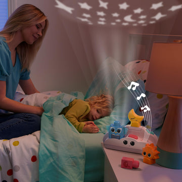 MEGA BLOKS Fisher-Price Toddler Building Blocks Toy, Rise & Snooze Night Light with 30 Pieces, Sound and Light Effects, Star Projector, Ages 1+ Years