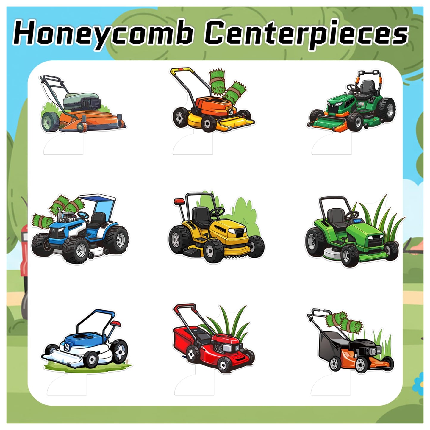 9 Pcs Lawn Mower Honeycomb Centerpieces Lawn Mower Table Decorations Lawnmower Party Decorations for Lawn Mower Birthday Party Supplies