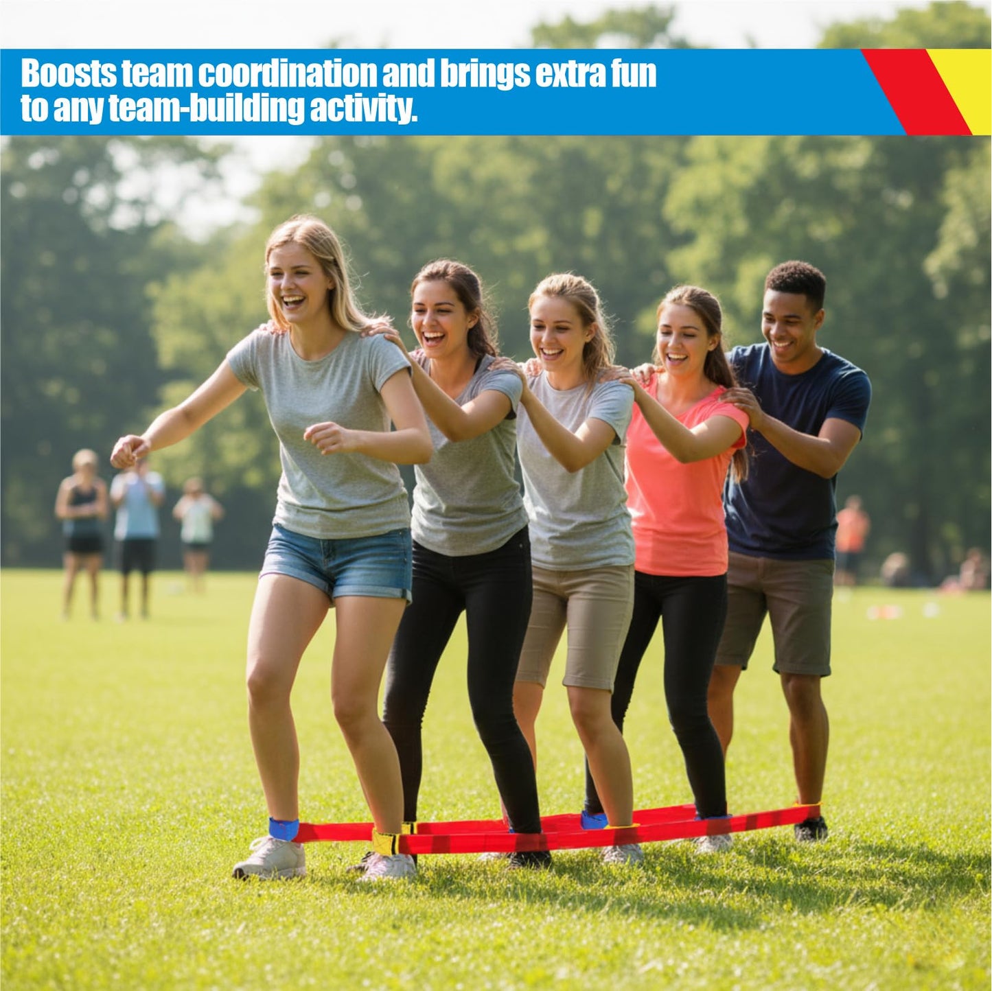 BEMAXYE Team Building Race Bands Set, Cooperative Walking Straps for Group Game, 4/5/6 Person Giant Footsteps Walker, Outdoor Indoor Party Activity
