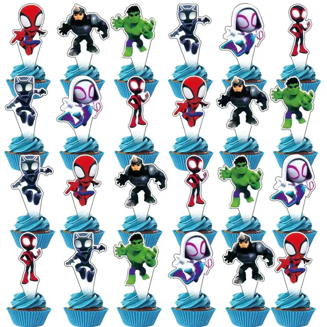 25Pcs Spider Cake Decorations with 24pcs Cupcake Toppers, 1pcs Happy Birthday Cake Topper, Cartoon Themed Party Supplies, Perfect for Birthday Party