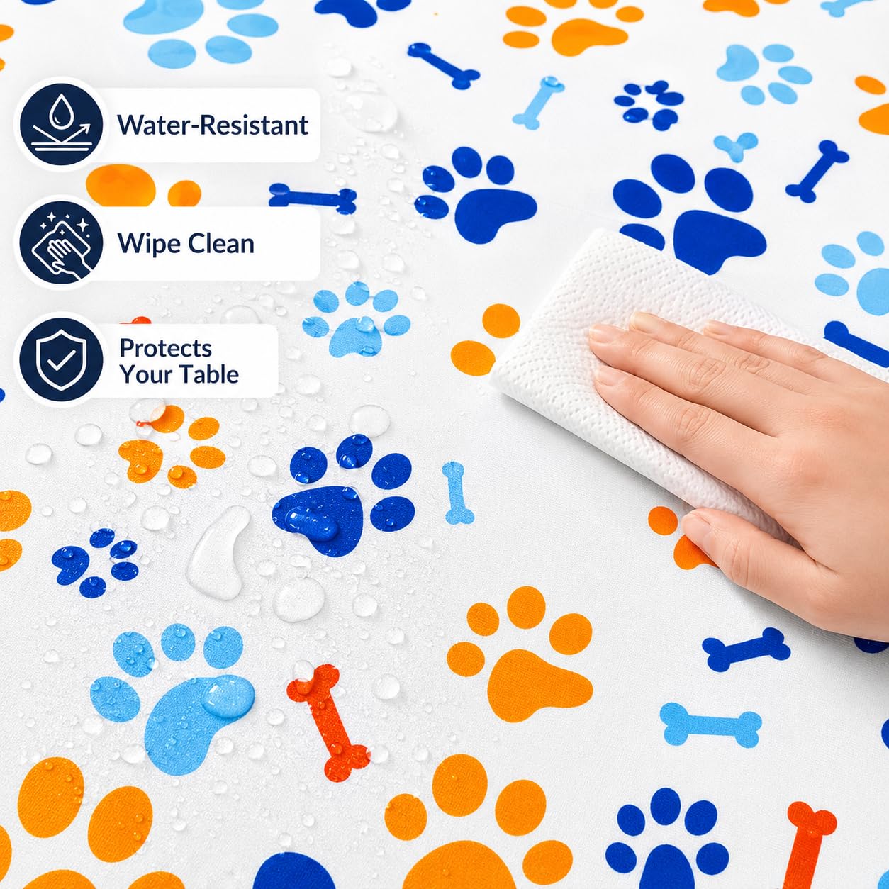 ASIMAO Puppy Paw Print Plastic Tablecloth,Blue Dog Birthday Party Supplies?Blue Birthday Tablecloth?Puppy Dog Birthday Party Decorations.
