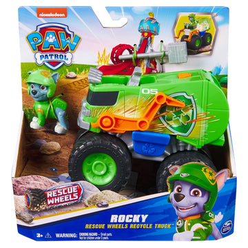 Paw Patrol - Rocky Rescue Wheels - Monster Truck - Collectible Car Figure - Projectile Launcher - All Terrain - Children's Toy - Ages 3+