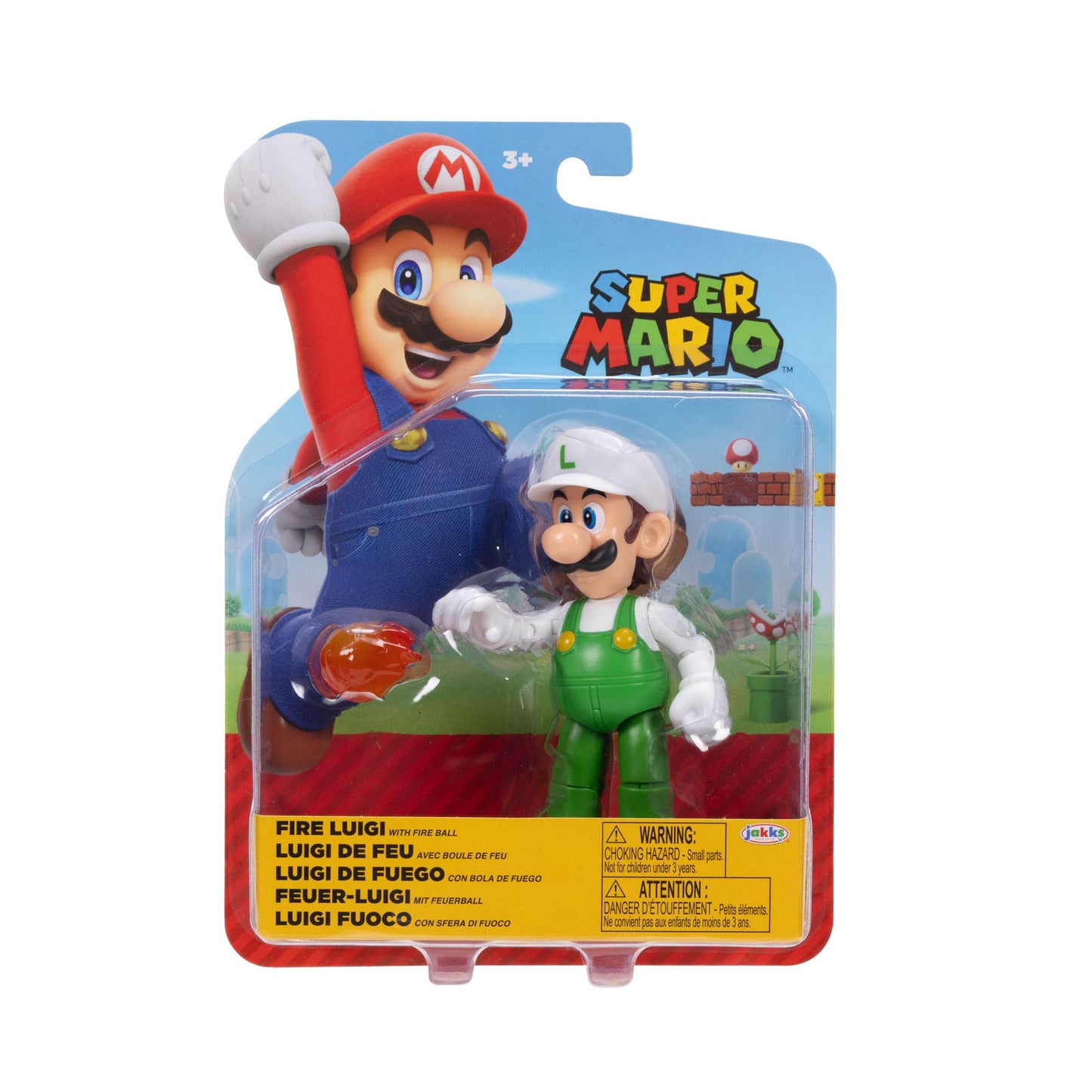 Super Mario Fire Luigi 4 Inch Action Figure with Fireball