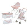 Olivia's Little World Polka Dot Princess Baby Doll 3pc Nursery Set - Crib, High Chair & Stroller, Pink & Gray