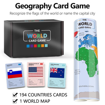 The World Card Game - World Flags Flashcards - Geography Board Game with World Map Educational Games for Adults Party Game Night, Birthday Learning