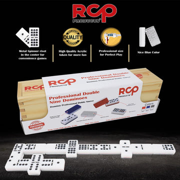 RCP PRODUCTS Dominos Set for Adults - Professional Double 9 Dominoes Set of 55 Tiles for Adults, Metal Spinner, Classic and Travel Board Game