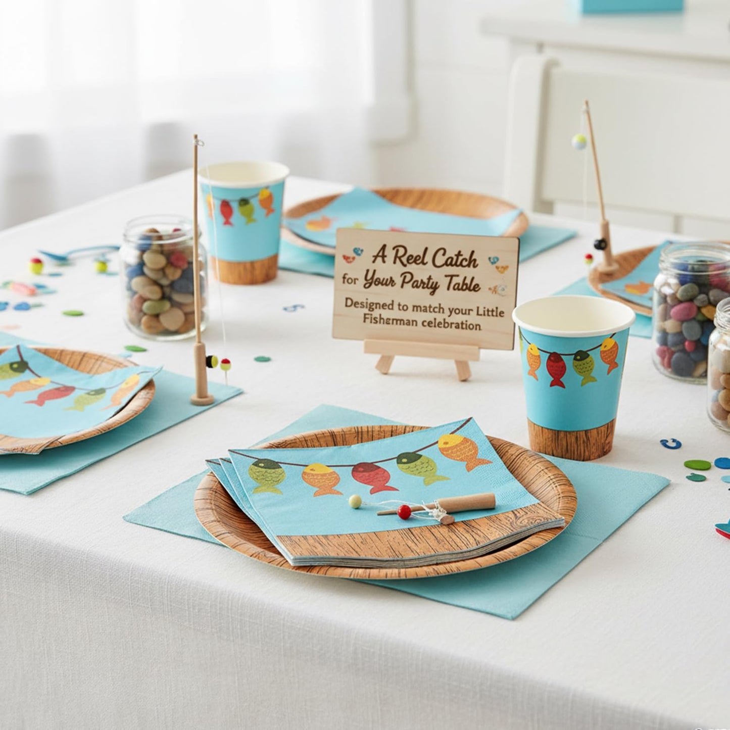 Fun Express - Little Fisherman Lunch Napkins for Birthday - Party Supplies - Print Tableware - Print Napkins - Birthday - 16 Pieces
