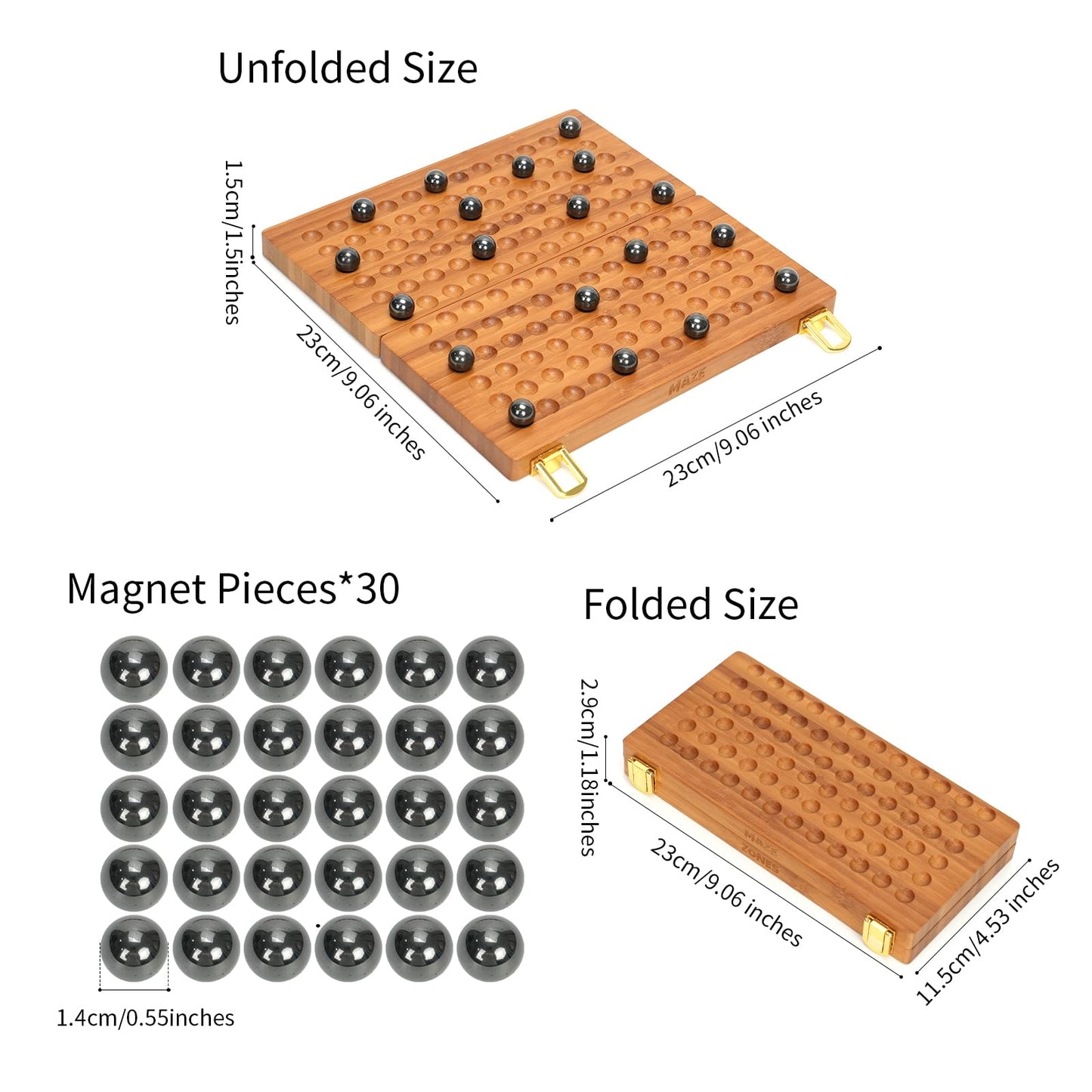 Wooden Magnetic Chess Game with 30 Piece Metal Balls, Magnet Game with Inner Storage Tray, Logical Strategy Game for Ages 6+