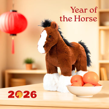The Petting Zoo Standing Clydesdale Horse Stuffed Animal Plushie, Gifts for Kids, Wild Onez Barnyard Animals, Brown Horse Plush Toy, 12 inches