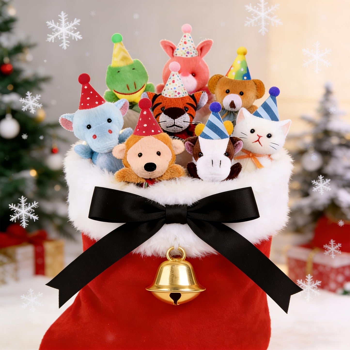 Birthday Animal Plush Keychains Bulks - Valentines Day Gifts for Kids, Small Stuffed Animals Toys with Gift Bags, School Classroom Party Favors