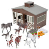 Constructive Playthings Deluxe Toy Horse Stable Playset with 8 Horse Toys and Accessories, BPA-Free Farm Set, Use and Birthday Gifts, Brown, 23 pc