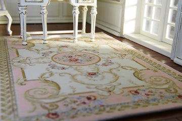 Beautiful Victorian Rose Floral Pink French Swirls Dollhouse Rug 1/12 1/6 (5.4"X8")