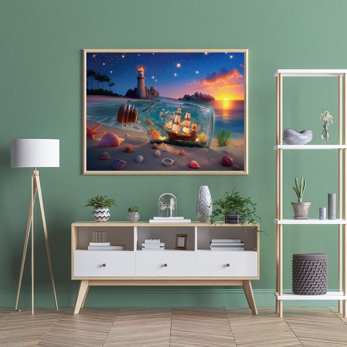 Puzzles for Adults 500 Pieces, Lighthouse Jigsaw Puzzles - Bottle of Stars, Impossible Beach Sailboat Puzzle for Seniors Families, 20.47x14.96 Inches